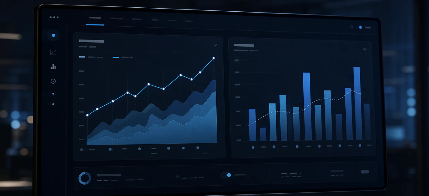 Performance dashboard with improving trends and comparative bar charts